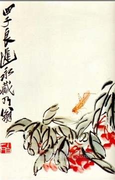 Qi Baishi Painting - Qi Baishi impatiens and locusts old China ink